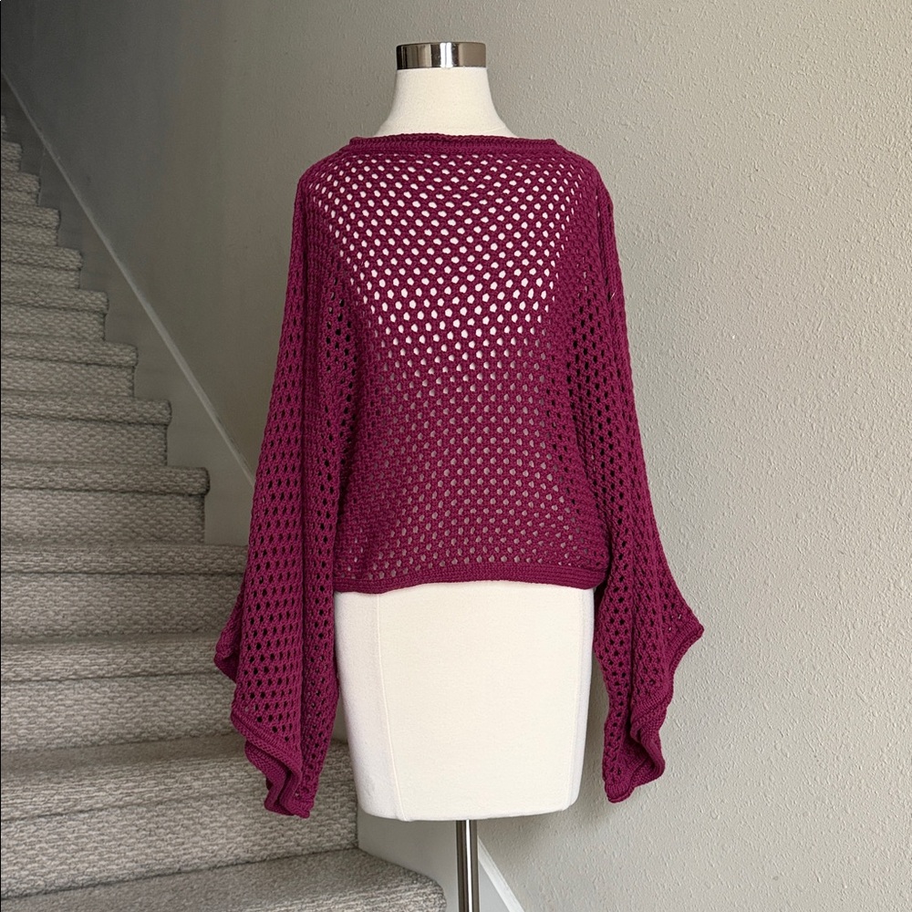 bishop + young Sz S Berry Colored Crochet Sweater